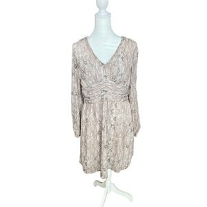 City Vibe Womens Snakeskin Print Long Sleeve Ruched Mini Dress Tan Size 11